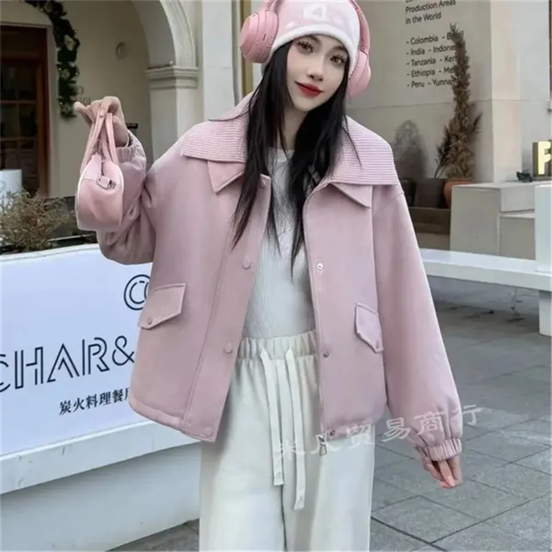 2025 Cappotto allentato con risvolto da donna primavera autunno Casual Nuovo design femminile Piccola giacca corta Semplice capispalla da donna impiombati