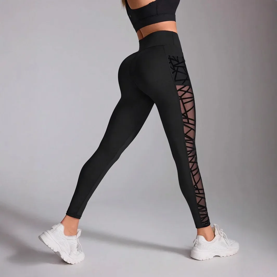 High Waist Color Block Leggings material texture close-up showing thin knit structure and color-block seam construction