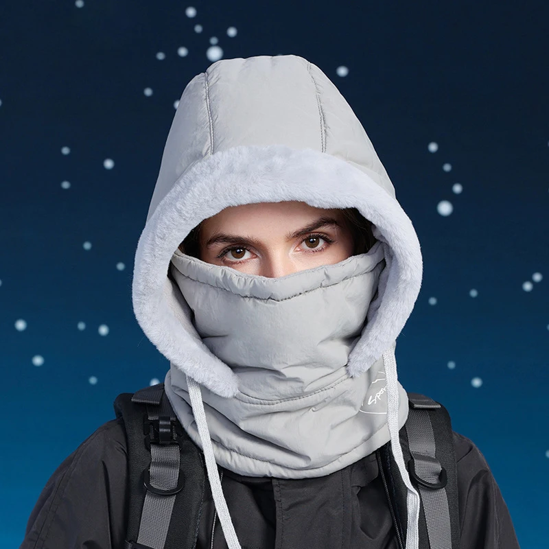 Winter Hooded Balaclava Face Mask Men Women Neck Warm Outdoor Ski Windproof Thick Plush Fluffy Hat