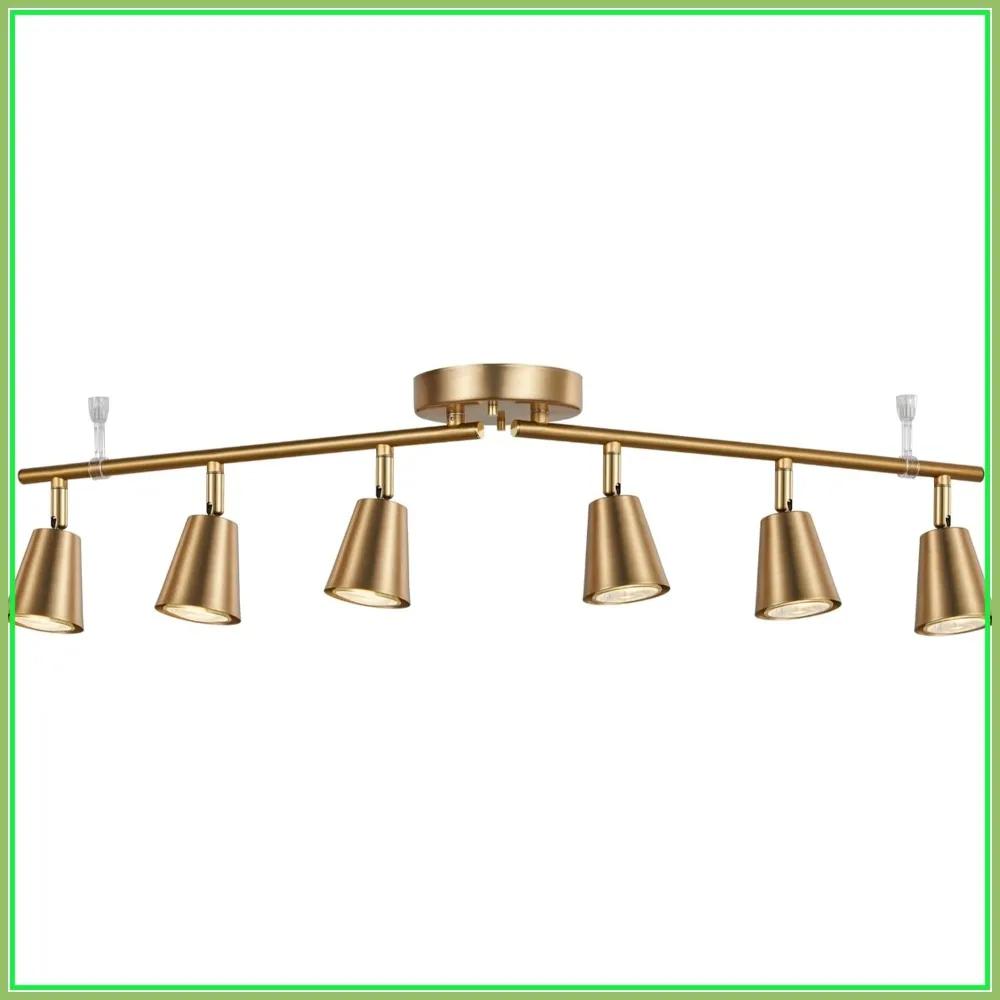 

6 Light Track Lighting Kit, Matte Brass Finish Foldable Adjustable Modern Ceiling Spotlight for Kitchen Living Room Bedroom