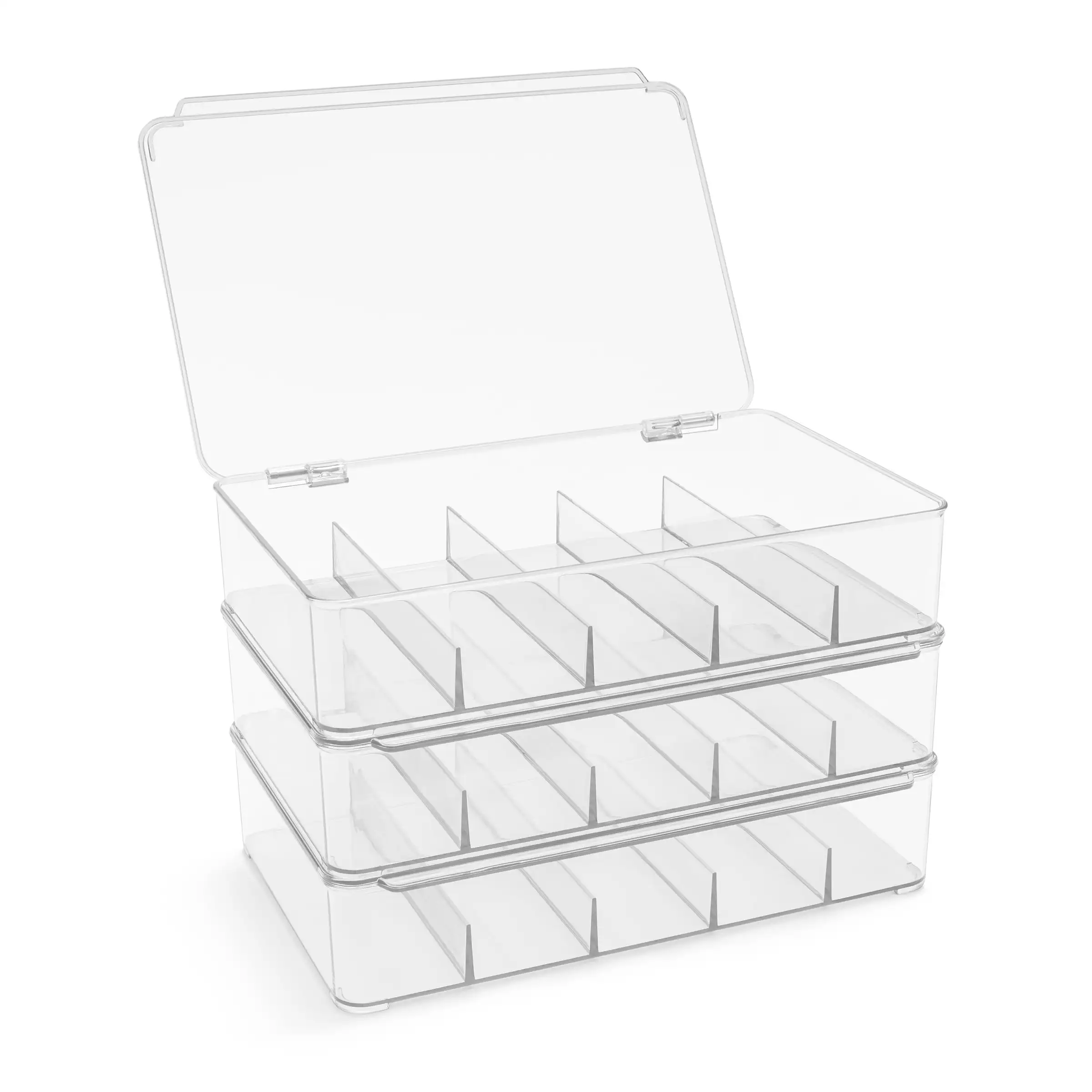 

Storage Case – Stackable Plastic Organizer with 5 Compartments – Storage Bin with Hinged Lid for