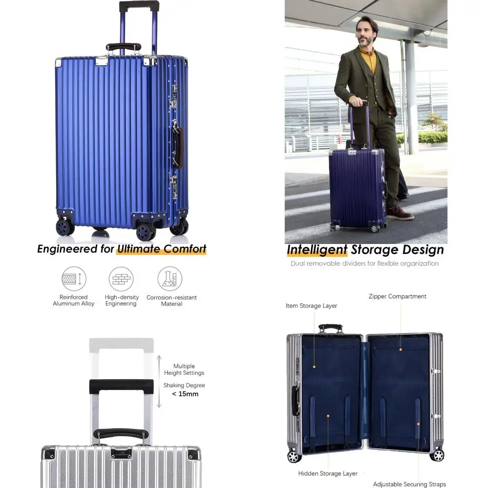 

20-дюймовая алюминиевая ручная кладь с кожаной ручкой, твердым корпусом, замками tsa и вращающимися колесами.