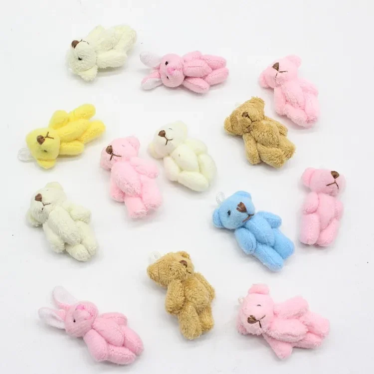 20pcs Kawaii Small Bears Plush Toys 4cm Mini Teddy Bear Stuffed Plush Dolls For Girl Keychain Joint Movable Bear Children Gift