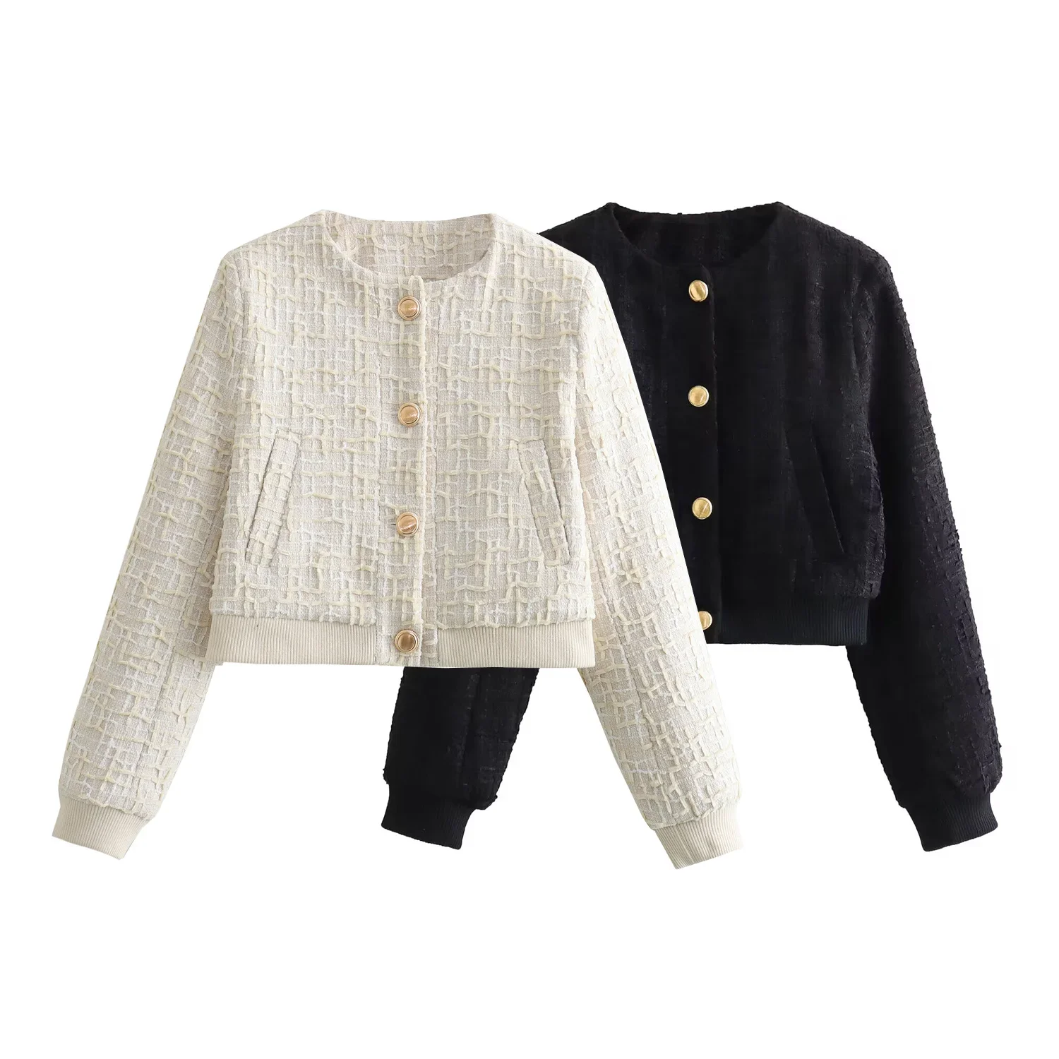 2025 Autumn Cropped Jackets for Women Tweed Jacket Woman Long Sleeve Coat Woman Streetwear Basic Women's Jacket