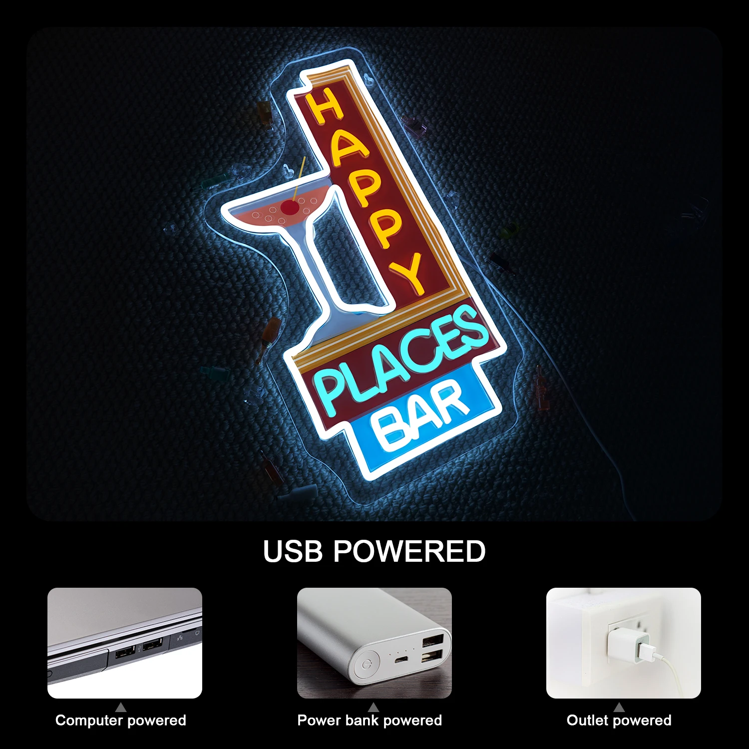 Happy Places Bar Neon Sign UV  - مراجعة Commercial Wall Printing وسعره