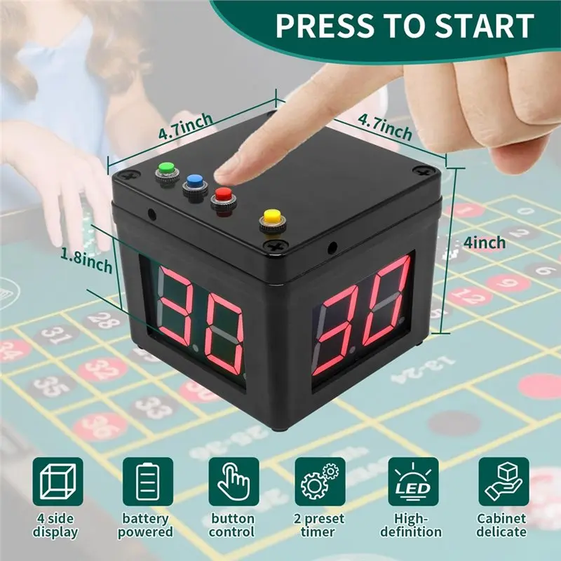 ABLN-Poker Shot Clock Secondi Conto alla rovescia Poker/Casino/Torneo degli scacchi 20/30 secondi e tempo personalizzato Timer cubo su 4 lati Nero