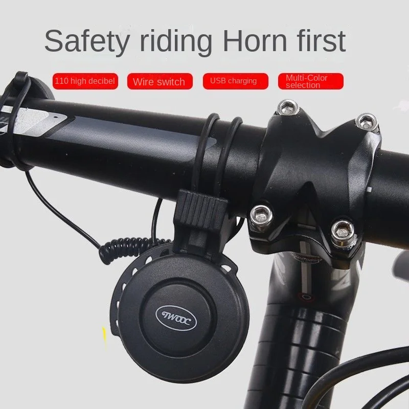 Bicycle Electronic Horn Bell Scooter E-bike MTB Mountain Bike Trumpet Alarm USB Rechargeable Cycling Audio Warning Alert Whistle