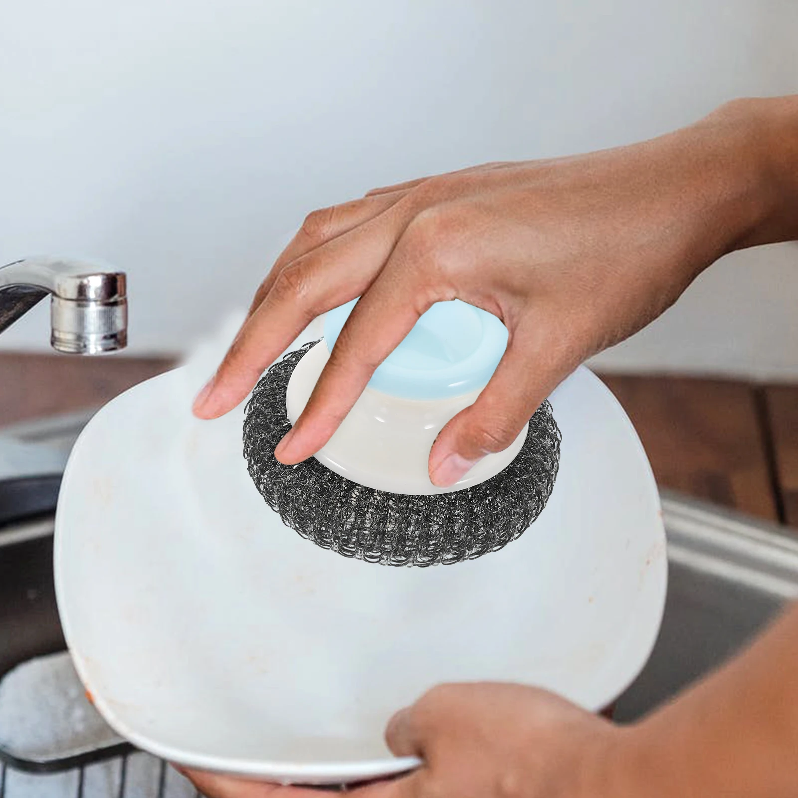 

2Pcs Steel Pad Kitchen Cleaning Brush for Dish Pan Scrubbers Easy Grip Lightweight Kitchen Cleaning Brush Gray Blue