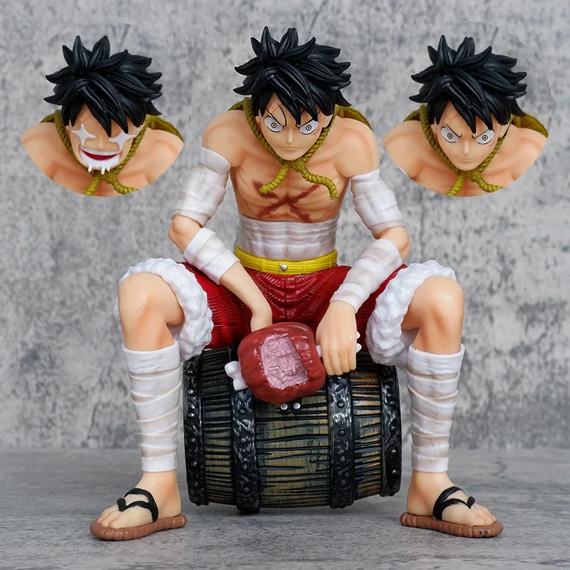 One Piece Figure Luffy Eat Meat Anime Figures Star Eyes Monkey D Luffy Squatting Figurine PVC Statue Model Doll Collectible Toy