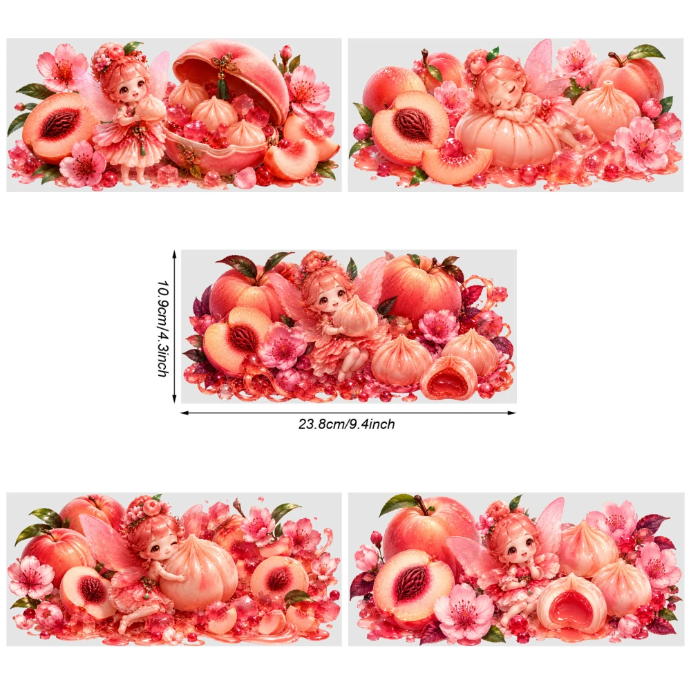 5 Sheets Peach Fairy Floral Pattern UV DTF Stickers Plastic Self-Adhesive Labels for 16 oz Tumbler Cups Decoration