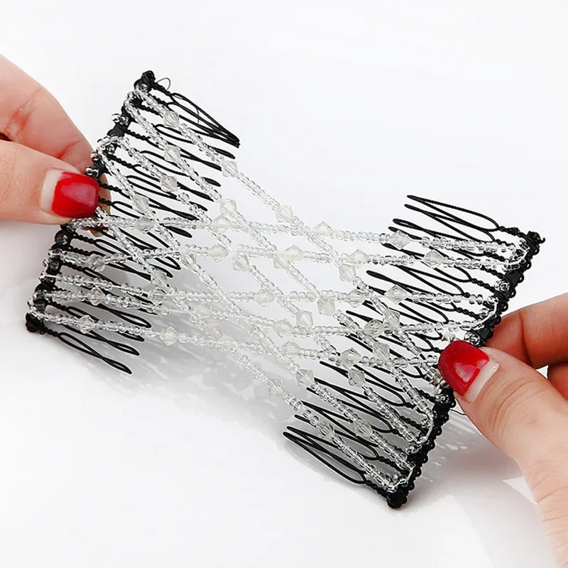 1 Pcs Magic Elastic Hair Comb Womens Bead Stretchy Women Hair Combs Professional Double Magic Slide Metal Comb Hair Clip Hairpin