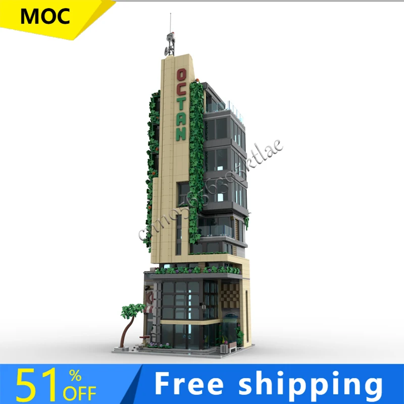 

4566 деталей MOC: Модульный современный зеленый офисный комплекс для сборки, развивающая игрушка для детей, популярный подарок на день рождения