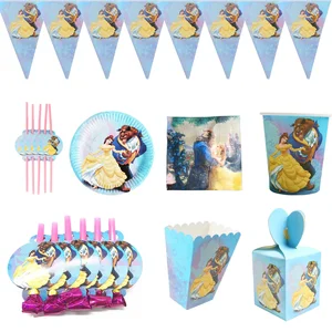 Disney-Beauty and the Beast Theme Decoration Set for Children, Party Supplies, Straws, Blowout Hats, Tableware, Birthday, Kids 6 principais vendas bela e a fera ballet - №5