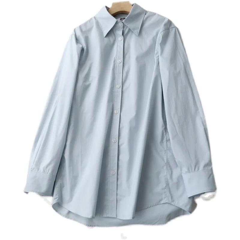 Plain Simple Lapel Single-Breasted Long-sleeved Shirt Handsome Neat Neutral Style