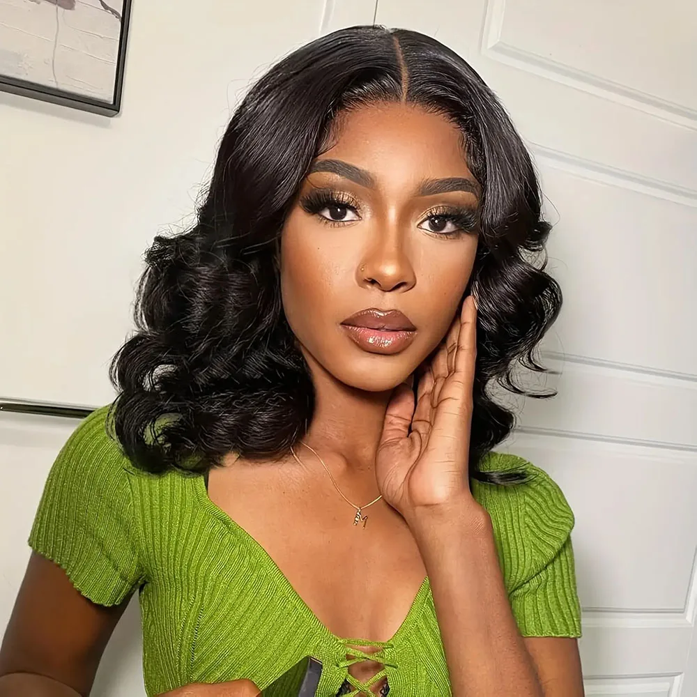 

Body Wave Bob Wig 100% Human Hair Wig 13x4 Transparent Lace Frontal Wig Pre-Plucked with Baby Hair 180 Density For Women