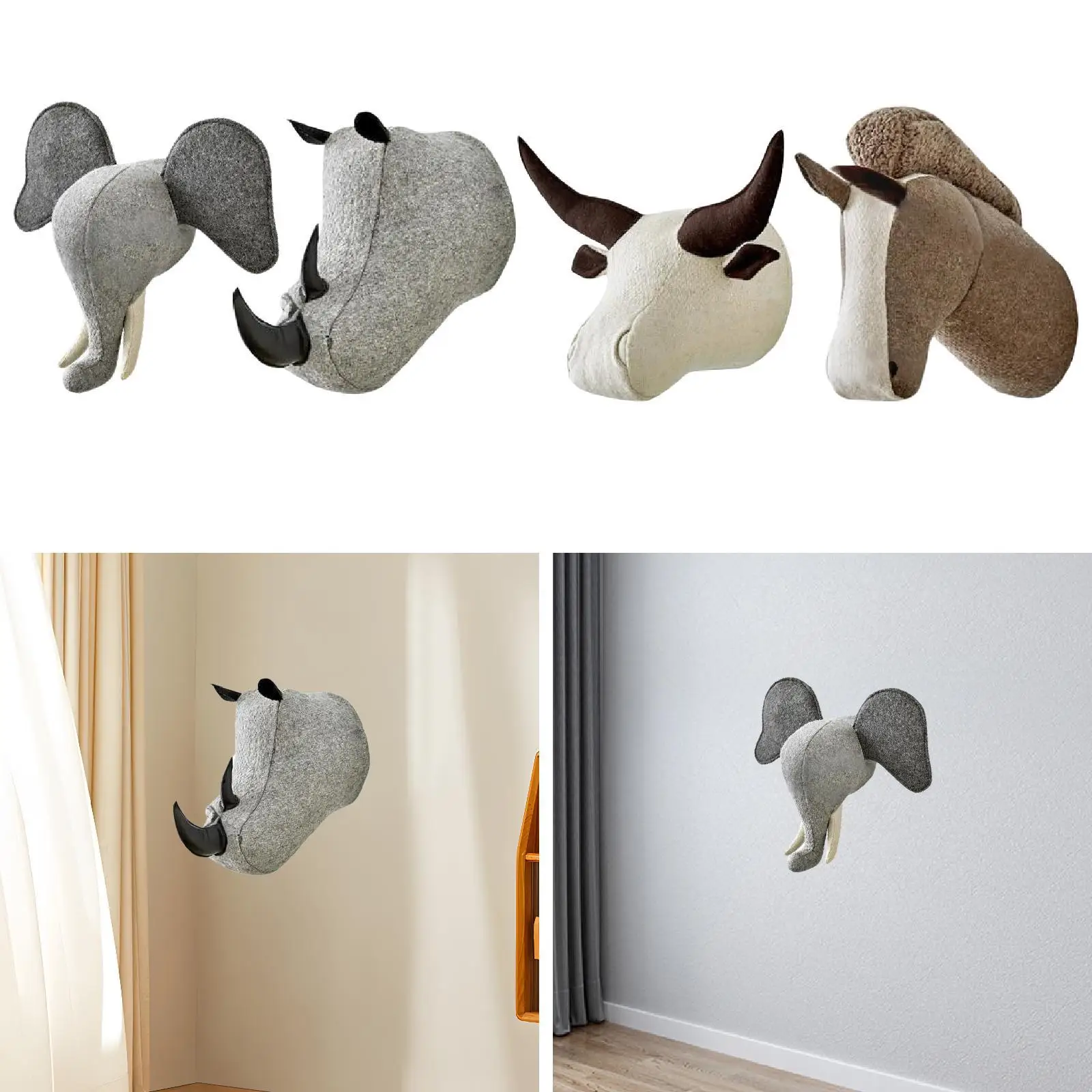 

3D Animal Head Wall Decor Home Bedroom Indoor Wall Hanging Decoration for Dorm Housewarming Living Room Kids Room Children Room