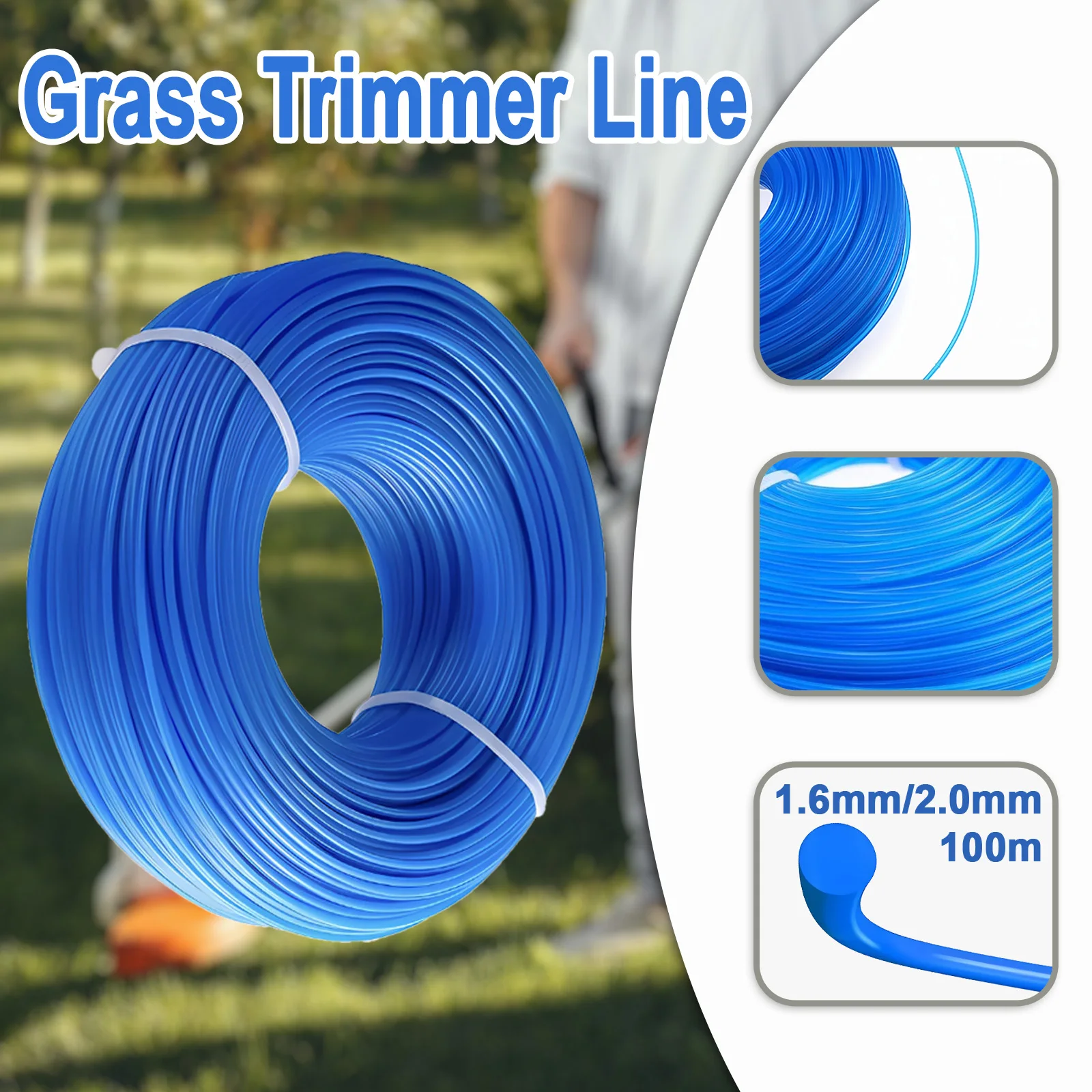 Linea per tagliaerba rotonda da 15 m di 1,3 mm/1,6 mm/2,0 mm di diametro. La linea per erba in nylon si adatta alla maggior parte dei tipi di accessori per attrezzi da giardino