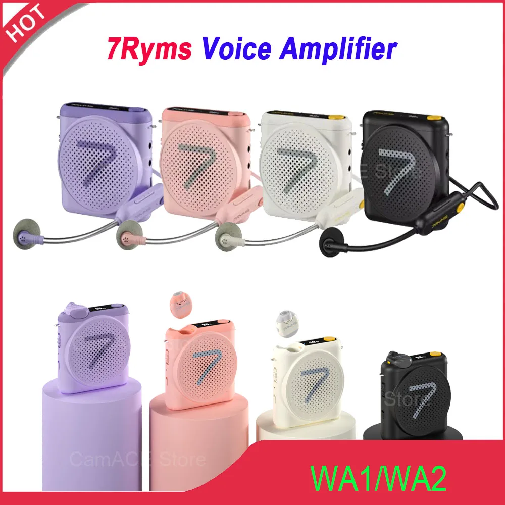 7Ryms WA1/WA2 휴대용 음성 증폭기 무선 라우드스피커(교육 훈련용 라발리에 마이크 포함)