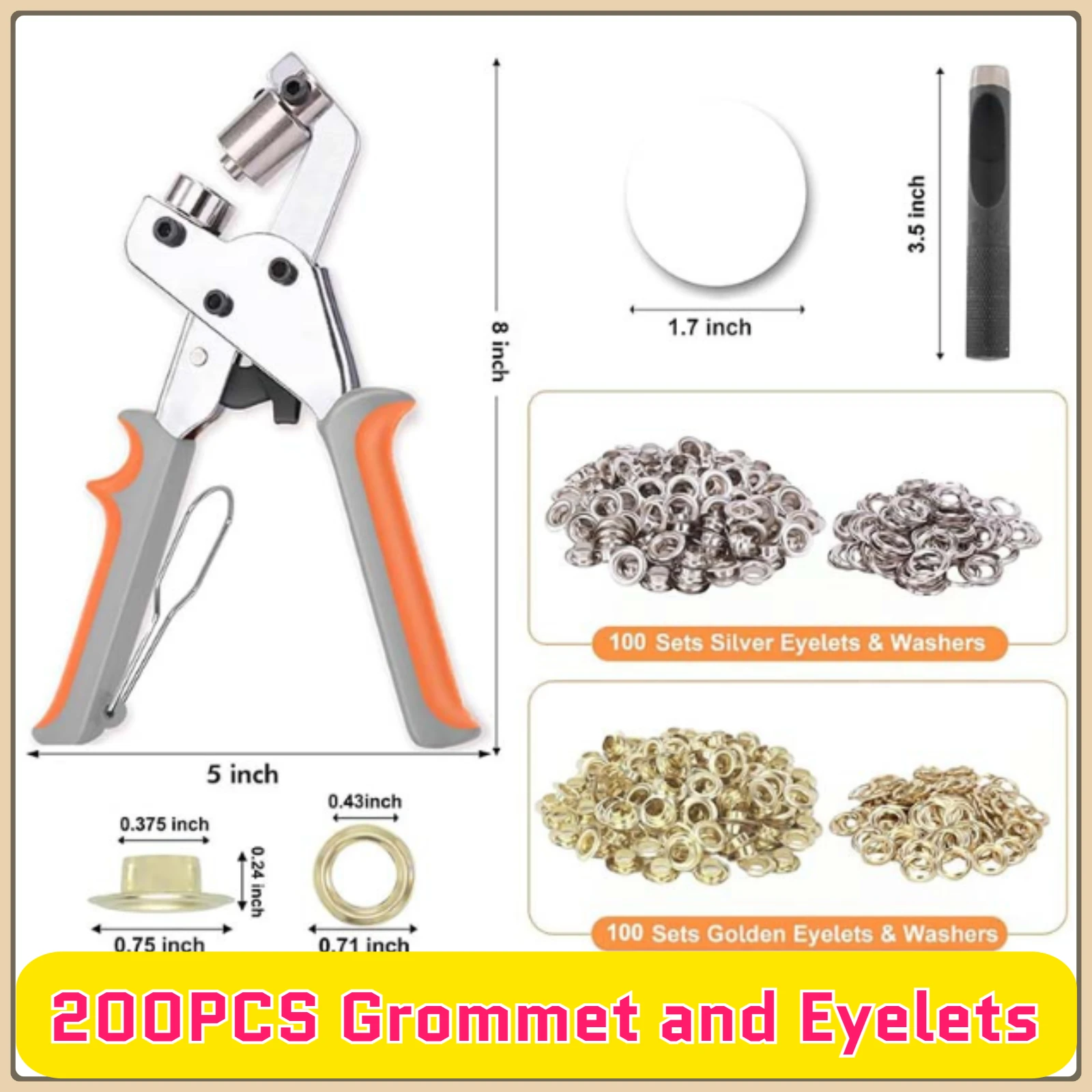 Handheld Hole Punch Eyelet Installation Tool 10mm Grommet Eyelet Plier Kit Metal Air Hole Rivet Plier