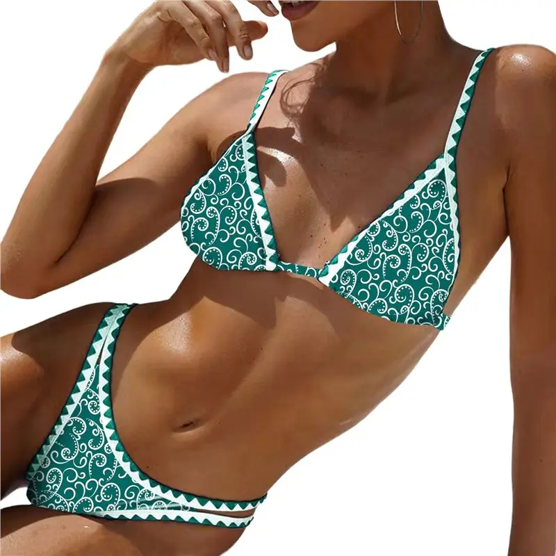 

CYL-Womens Swimsuits Thong Micro Bikini Ditsy Floral Two Piece Sets Bathing Suit Color Block Bandeau Swim Top