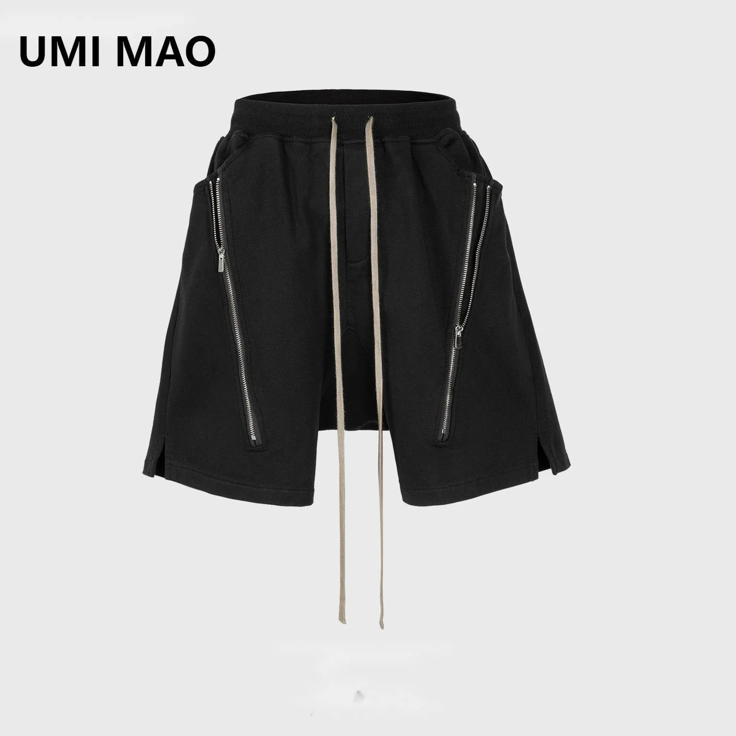 UMI MAO Women\'s Wear Men\'s Spring/Summer Hip Hop Unisex Casual Pants High Street Double Zipper Spliced Split Loop Shorts