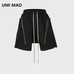 UMI MAO Women's Wear Men's Spring/Summer Hip Hop Unisex Casual Pants High Street Double Zipper Spliced Split Loop Shorts