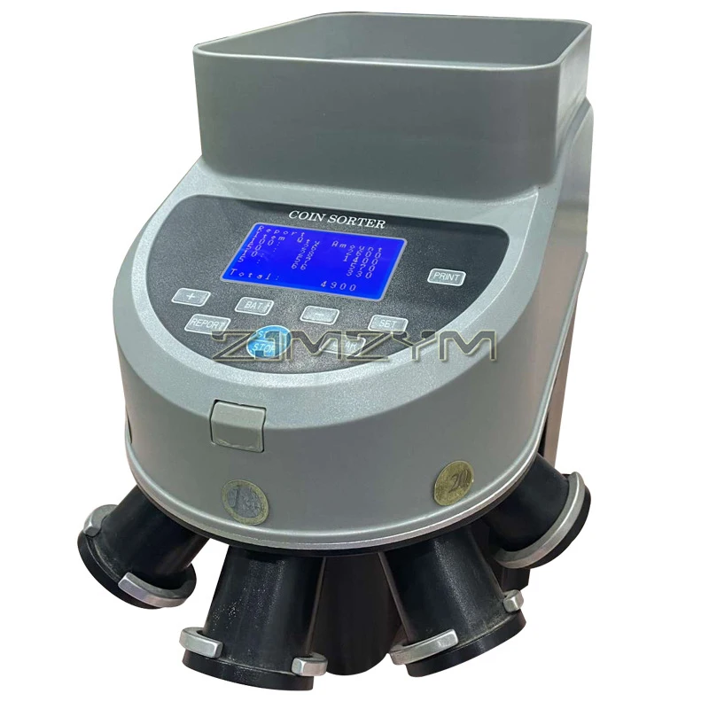 Coin Counter Sorter, Euro/Japanese/Thailand/Malaysia Coin Sorter Machine, 1000 Coins/min, Holds 500-1000 Coins, with 4 Coin Tube