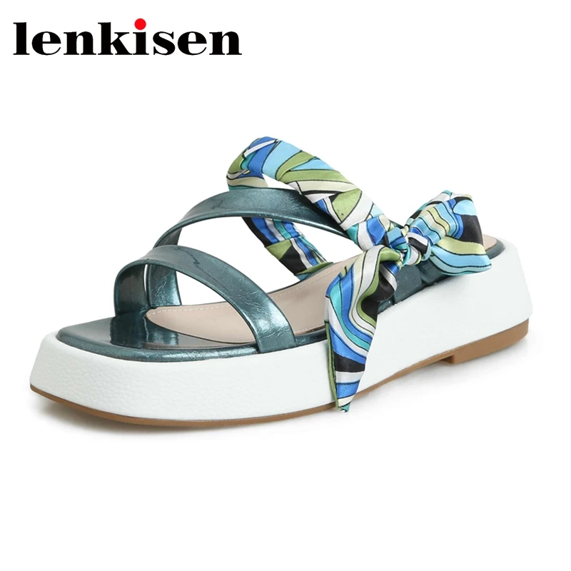 

Lenkisen Summer Hot Saling Slides Microfiber Thick Bottom Platform Riband Young Lady Streetwear Cozy Women Outside Slippers L28