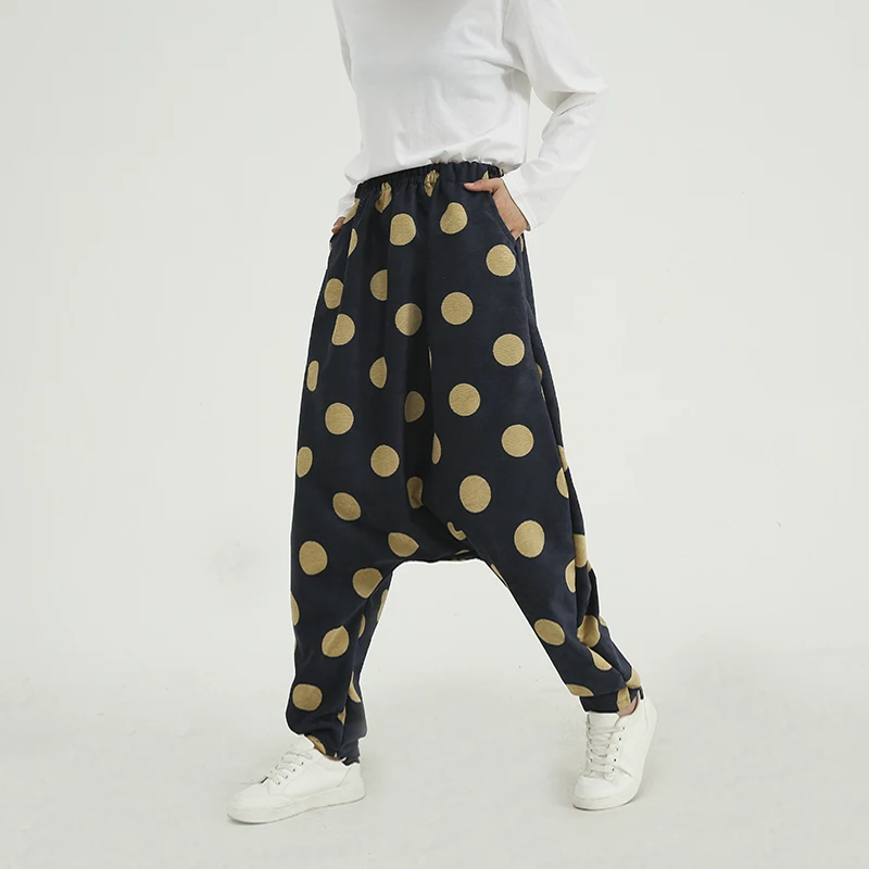 High Elastic Waist Cross Pants New Loose Fit Trousers Women Fashion Tide Spring Autumn Dot Printing  Wide Leg Sportswear Bottom