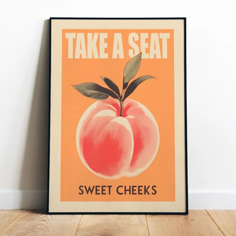 Take A Seat Sweet Cheeks Poster Funny Toilet Nice Bum Peach Canvas Painting Retro Wall Art for Bathroom Home Decor Mural
