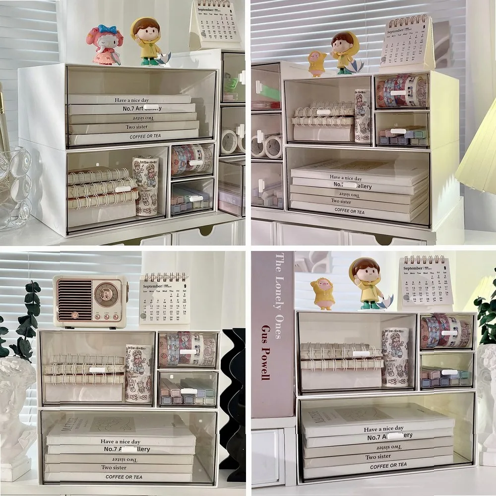

Transparent Desktop Storage Box, Drawer Style Stationery & Cosmetics Organizer, Student Pen Holder, Multi-Purpose Office Shelf