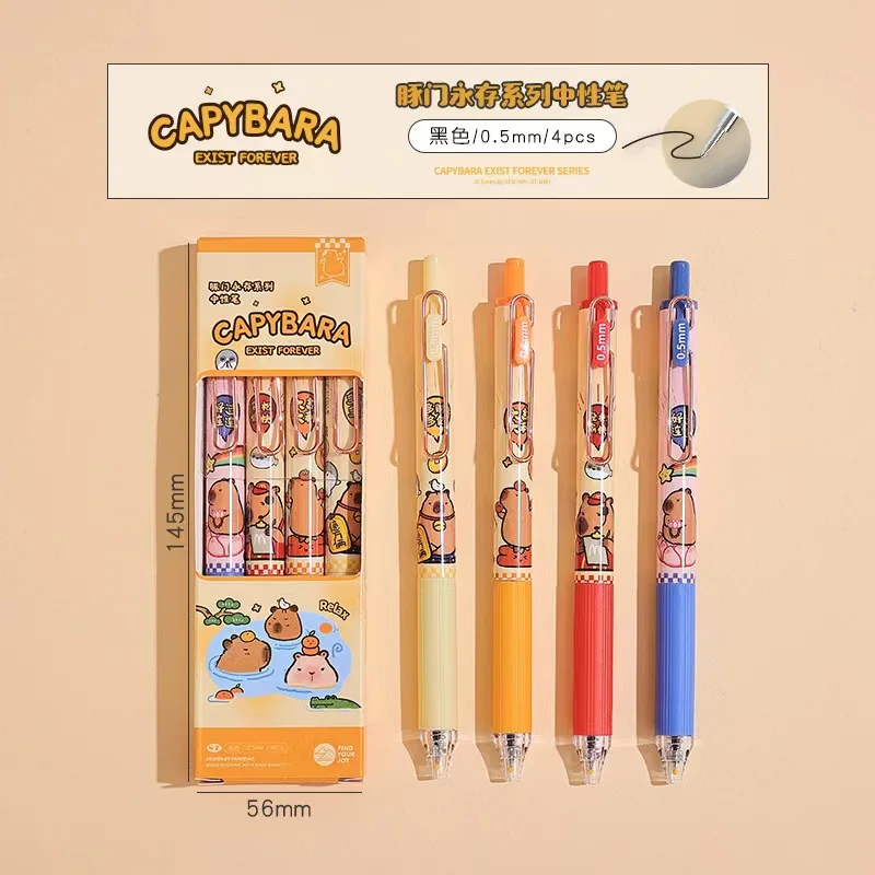 Imagem -02 - Capivara Black Ink Gel Pen para Estudantes Desenhos Animados Kawaii Canetas Esferográficas Fofas Bastante Estética Material Escolar e de Escritório Papelaria