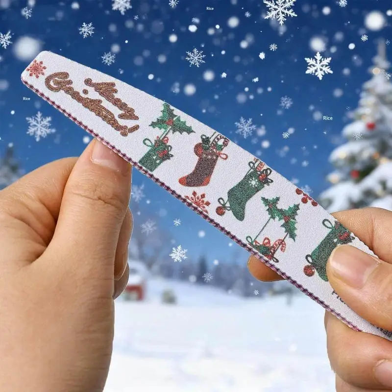 Pilniki do paznokci świąteczne dwustronne do manicure żelowych paznokci, do użytku domowego i salonowego, zmywalne, do usuwania żelu, polerowania, noworoczne pilniki 1 szt.