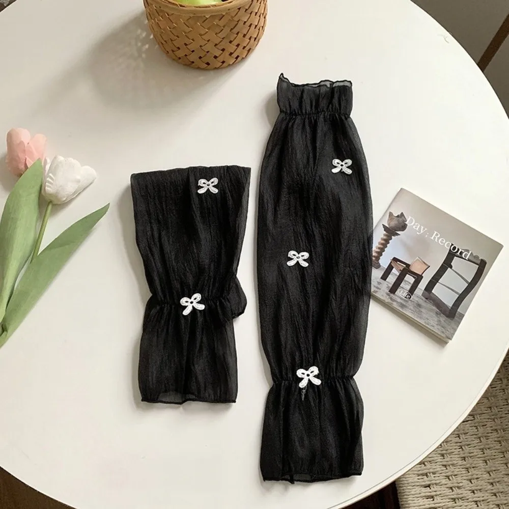 1 Pair Wide Fairy Style Arm Cover UV Resistant Breathable Ice Silk Sunscreen Sleeves Cooling Bow Sun Protection Sleeves