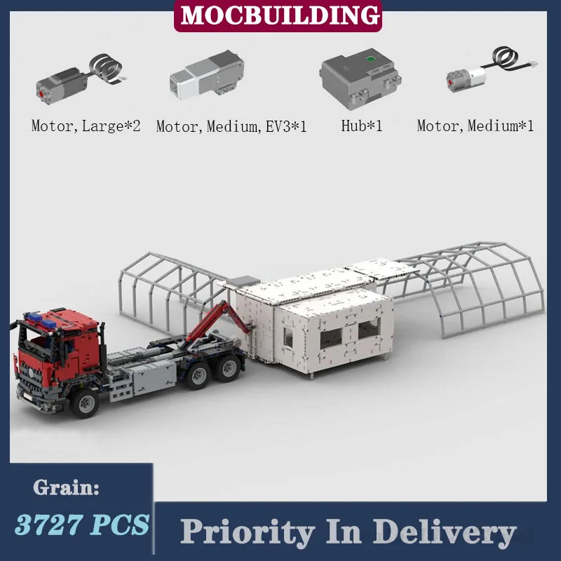 MOC City Technology Fire Engine Hooklift Truck With Mobile Command Model Building Block Electric Transport Vehicle Toy Gifts