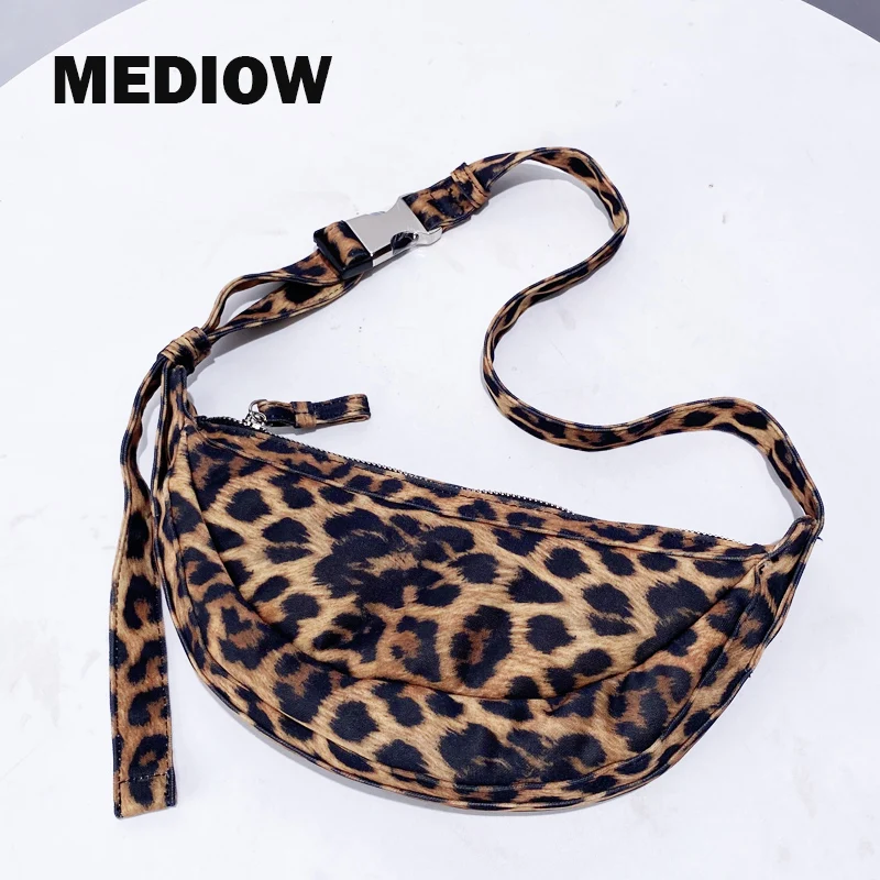 MEDIOW Leopard Print Half Moon Bags For Women Luxury Designer Handbag Purse 2024 New In Polyester Small Underarm Puffer Shoulder