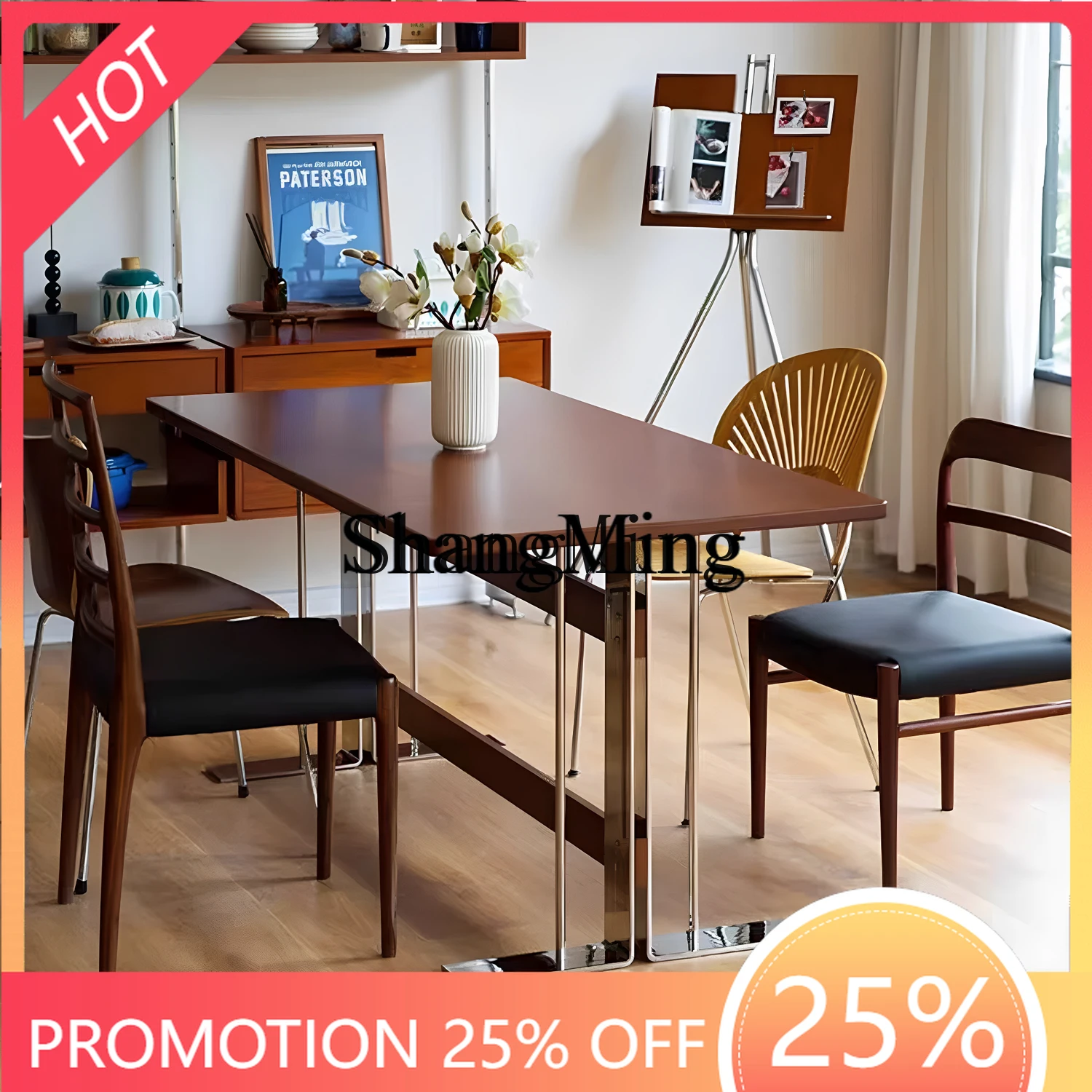 

FG good-looking medieval style solid wood dining table and chair combination retro desk cherry wood long table household