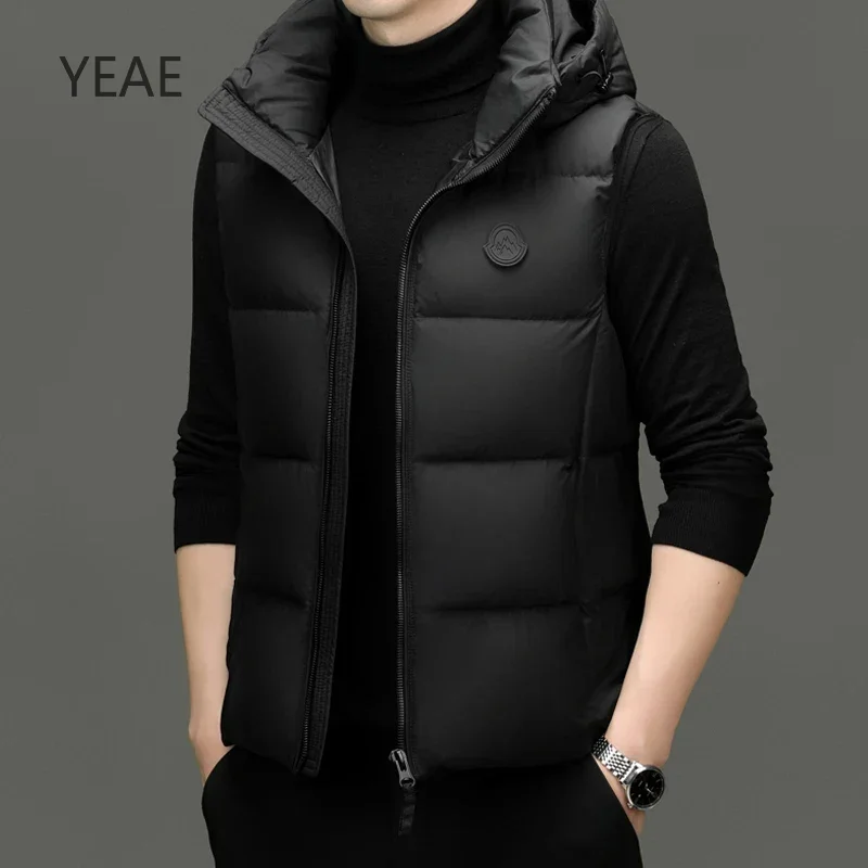 YEAE-Chaqueta sin mangas con relleno de plumón de pato para hombre, ropa de diseñador, chaquetas acolchadas ligeras, abrigo corto de invierno