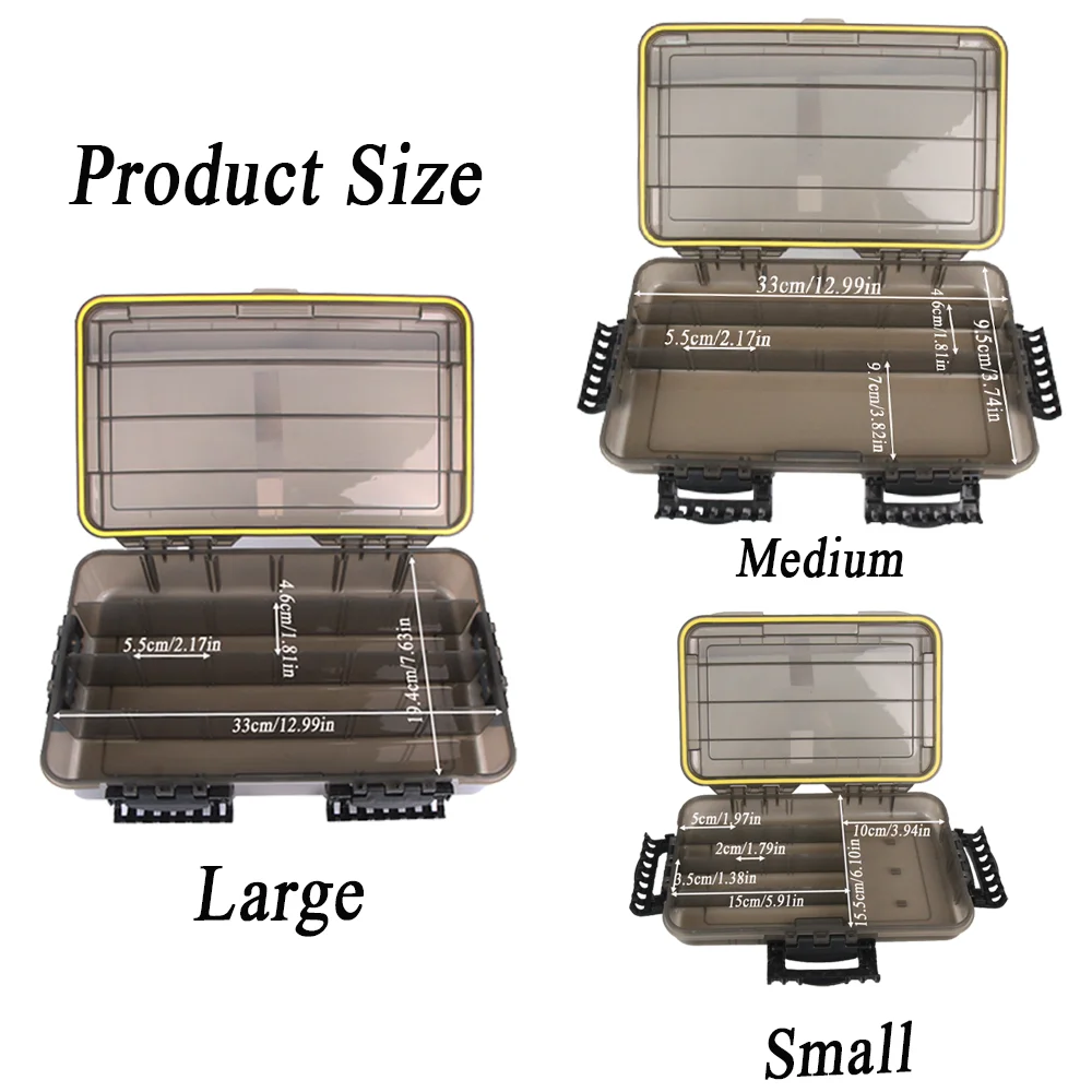 JSFUN Waterproof Floating Tackle Box S/M/L with Adjustable Dividers Transparent Brown Anti-UV Lid for Fishing Lure Organization