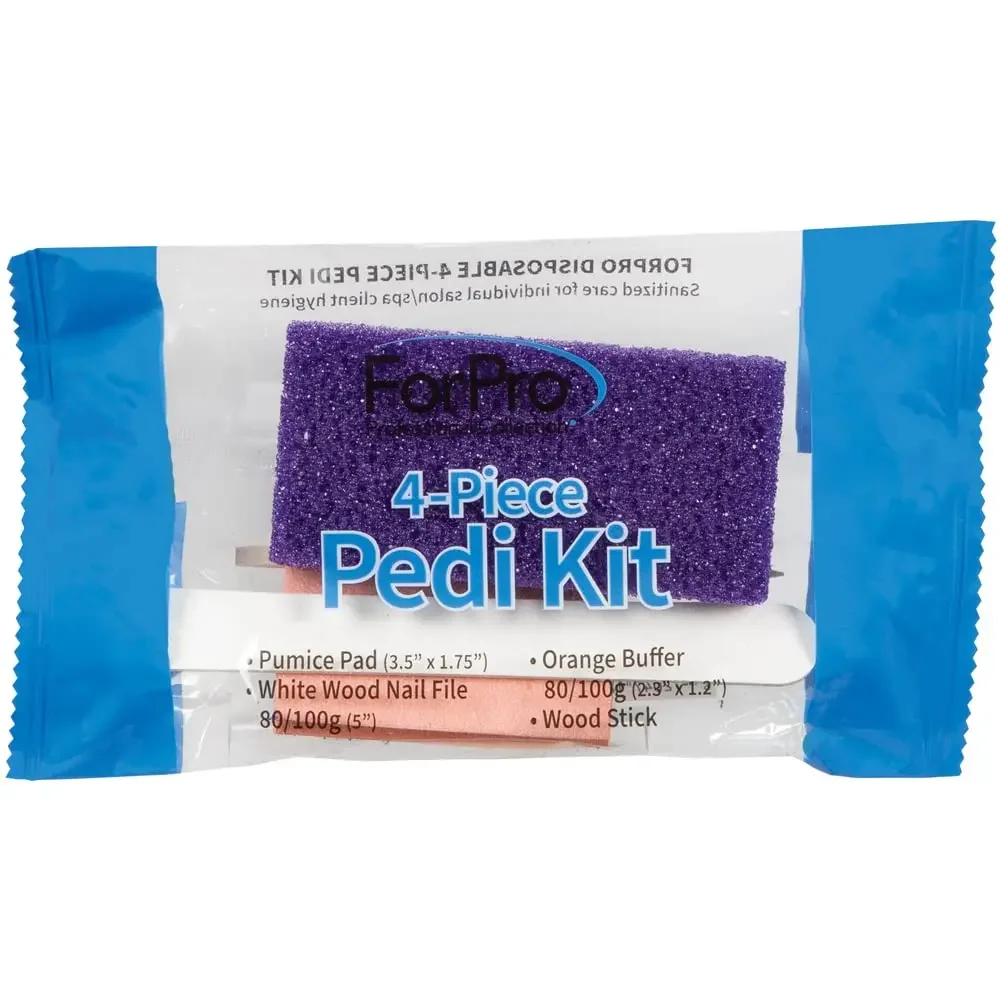4-Piece Pedicure Kit, 200-Count, Individually-Packed, Purple Pumice Pad, White Wood Nail File 80/100 Grit