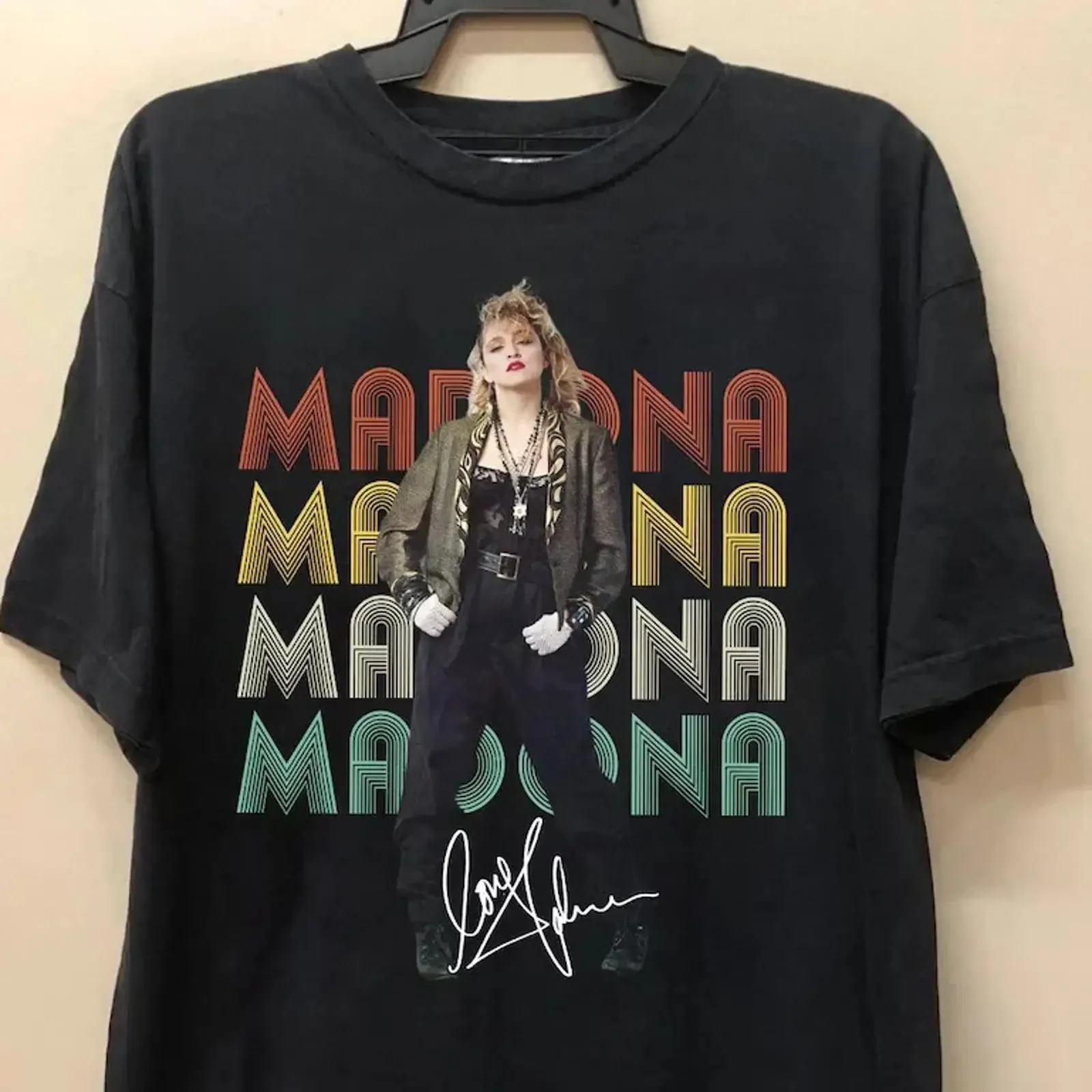 مادونا جولة تي شيرت ريترو خمر لمحبي خمر غسلها تنوعا للجنسين امتدت تنفس أنيق عادية لينة قليلا