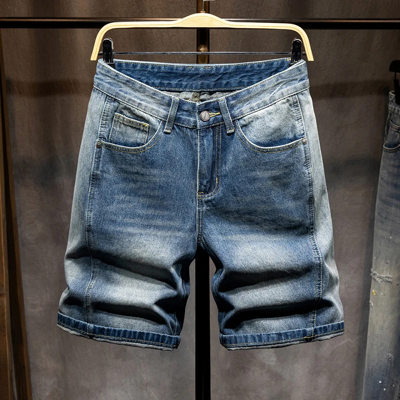 

Men's Baggy Straight Leg Denim Shorts American Vintage Washed Casual Bermuda Shorts Summer Breathable Streetwear Loose Shorts