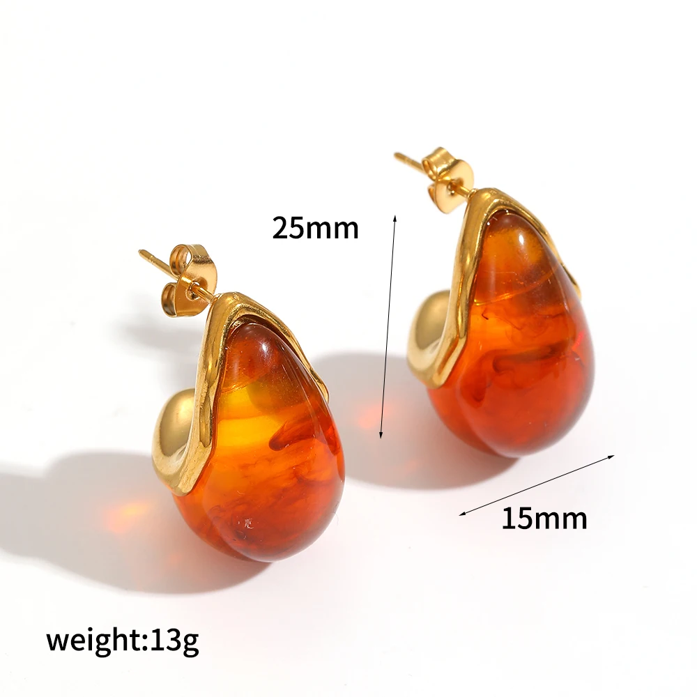 Retro-Ohrringe mit geometrischem Muster aus Kunstharz für Damen, 18 Karat vergoldete Edelstahl-Ohrringe, schlichter Modeschmuck, Geschenk für Mädchen. – Detail 11