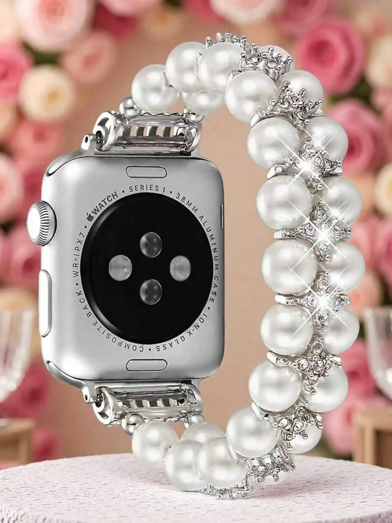 

Элегантный двухрядный эластичный ремешок для часов с жемчугом и кристаллами для часов диаметром 38-49 мм