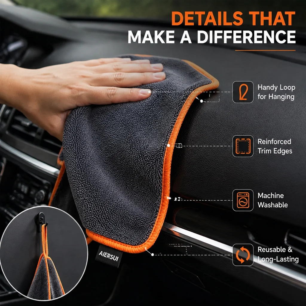 AIERSUI Ultra-Fine Microfiber Towel for Cars, Soft and Absorbent, Scratch-Free Cleaning Cloth, Suitable for Car Interiors, Windo