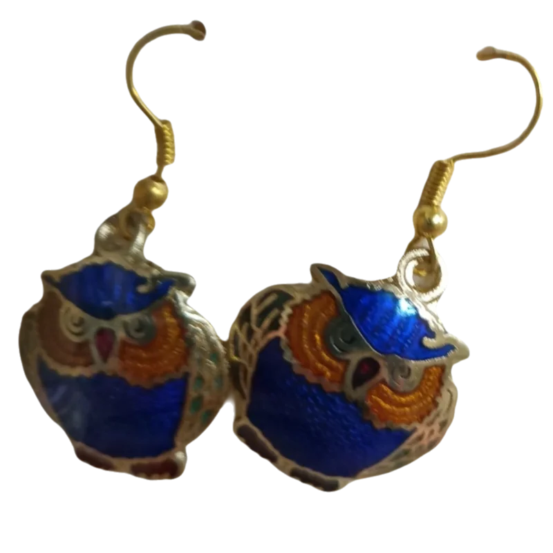 Vintage Cloisonne Enamel filigree Owl Earrings Handmade Women Animal Accessories Chinese Ethnic Copper Jewelry