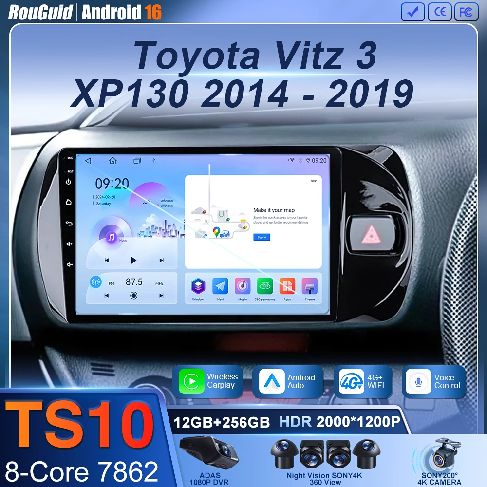 

Car Radio Android 16 Carplay For Toyota Vitz 3 XP130 2014 2015 2016 2017 2018 2019 Multimedia Video Player Navigation GPS Stereo