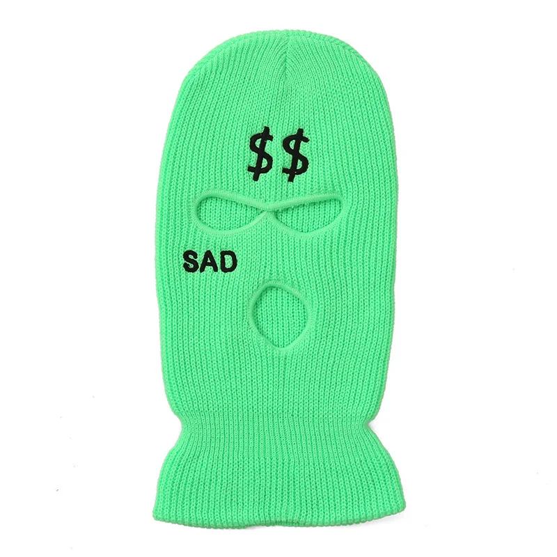 Winter Men Women Knitted Balaclava Helmet Full Face Ski Mask 3 Hole Embroidered Text Black White Pink Neon Green Yellow