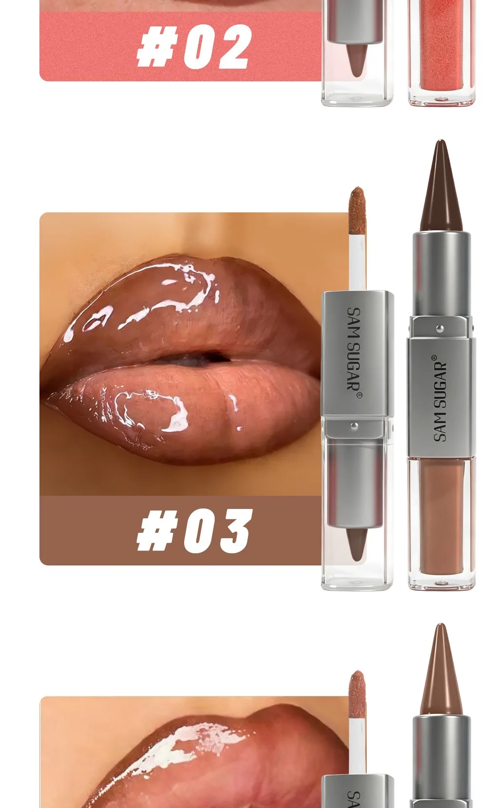 2-in-1 Lipliner & Lipgloss, Doppelseitiger Feuchtigkeitsspendender Nicht-Klebender Lippenstift, Matter Samt-Lipliner mit Glänzendem Aufpolsterndem Lipgloss – Detail 7