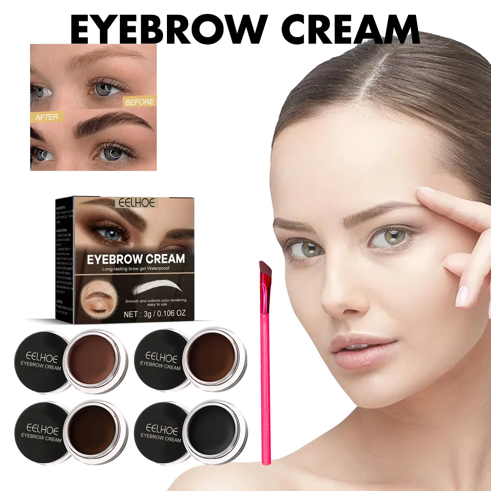 

Eelhoe Eyebrow Cream Smooth Color Holding Waterproof Not Smudge Create Three-Dimensional Long-Lasting Natural Wild Eyebrow Cream